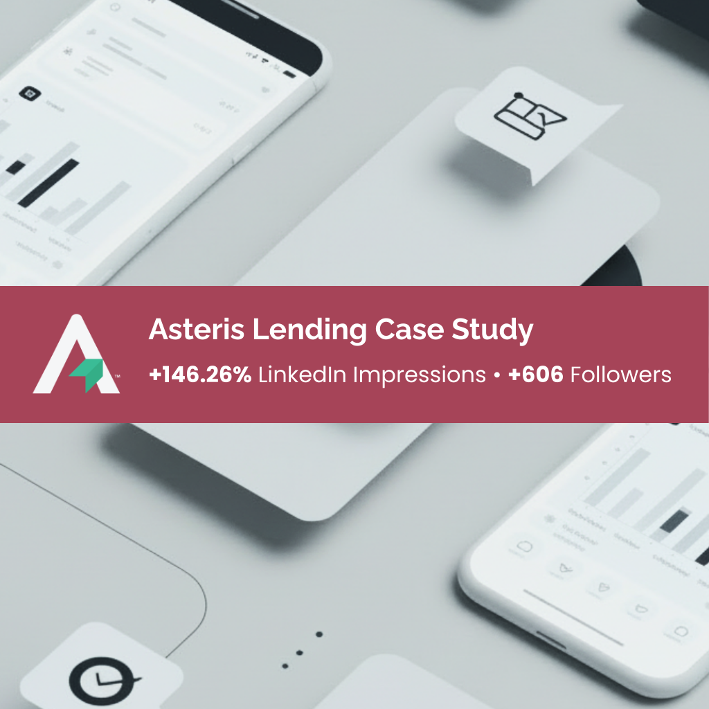 Asteris Lending case study graphic showing LinkedIn growth results.