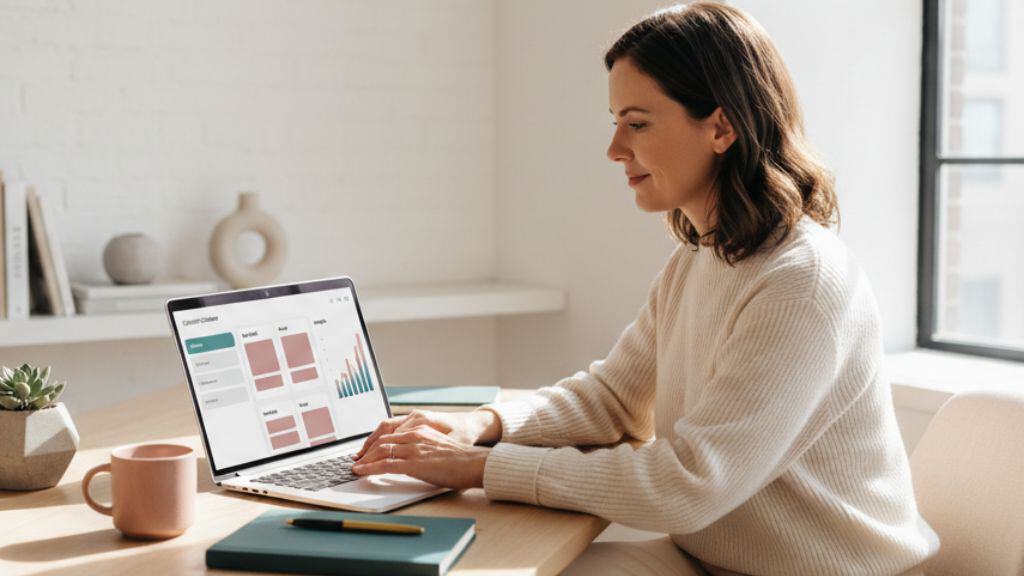 Reviewing content performance and planning a marketing schedule on a laptop